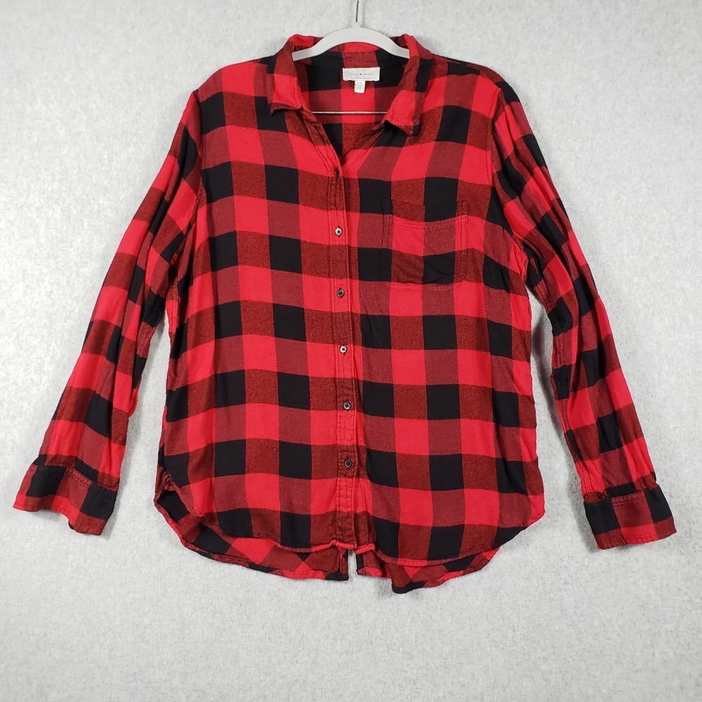 Lucky Brand Womens Button Red Black Plaid Flannel Shirt Buffalo Check Gorpcore L